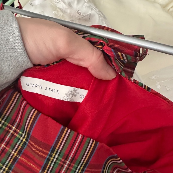 Altard State Red Plaid mini dress with bow - Picture 3 of 3